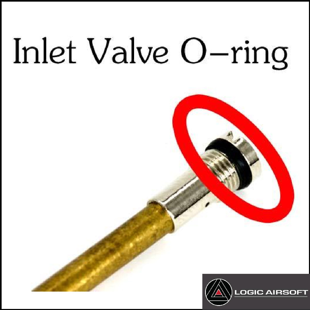 Inlet valve O-ring on metal valve stem, black rubber seal