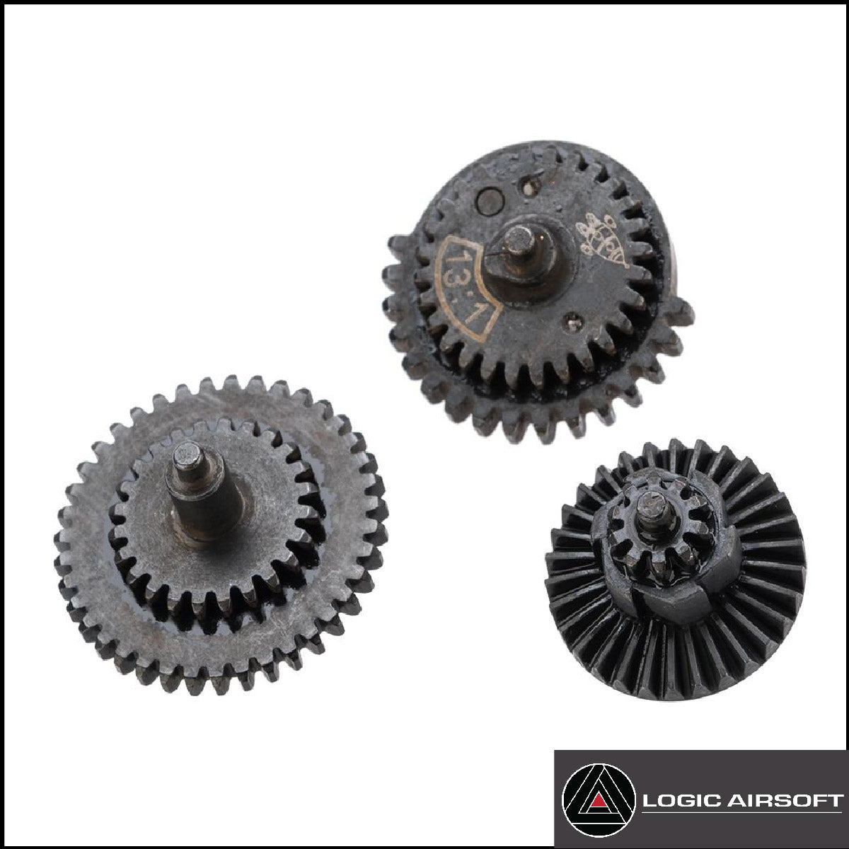 Steel AEG gearbox gears: three spur gear wheels with central shafts