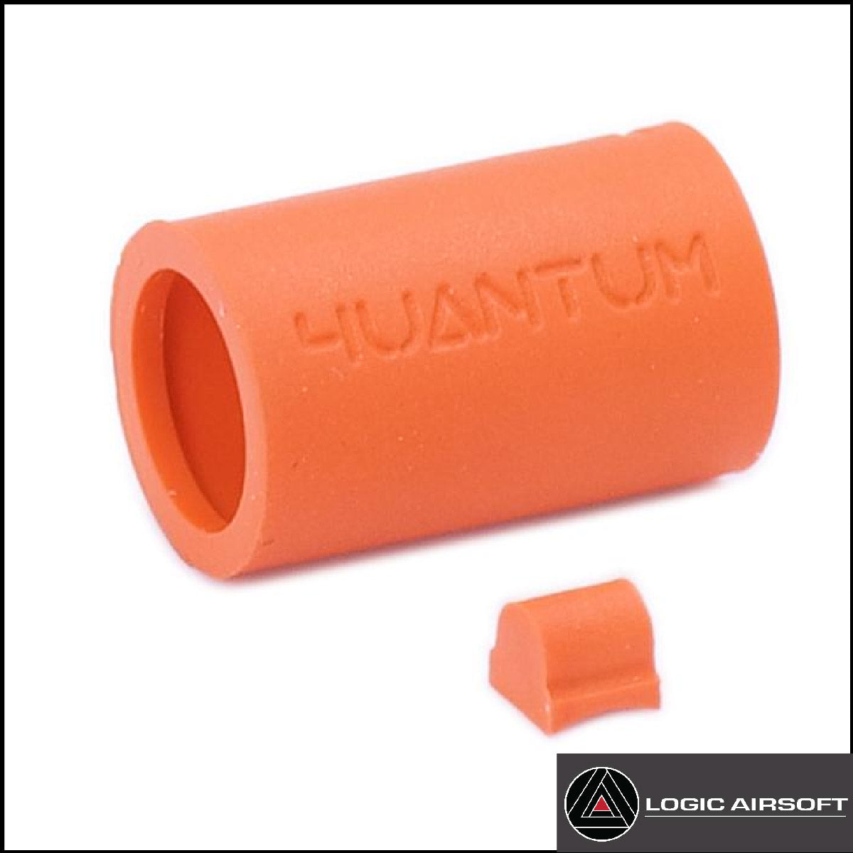 Orange cylindrical hop-up bucking sleeve for airsoft gas blowback, with molded text