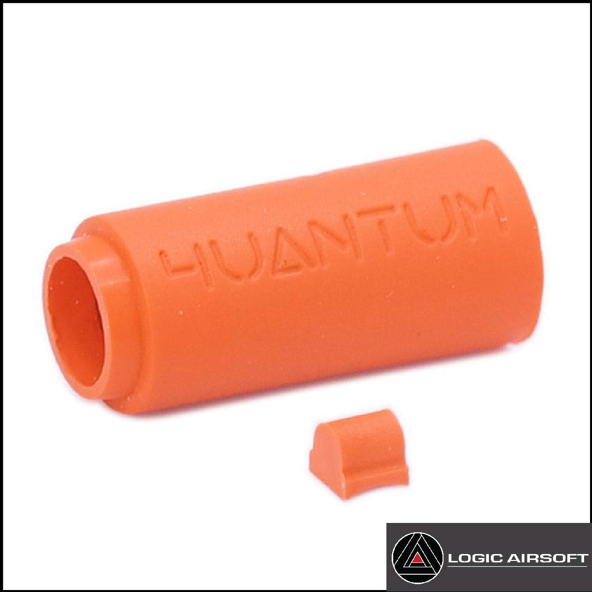 Orange Airsoft Bucking in Zylinderform mit Logo und kleiner Ersatzkappe