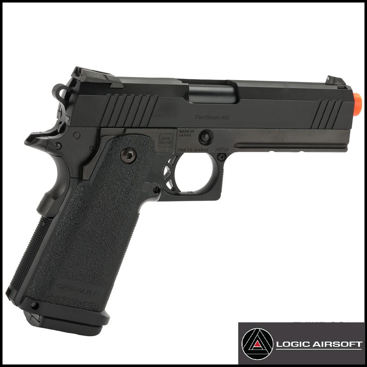 Hi-CAPA 4.3 gas blowback pistol, front three-quarter view, textured grip