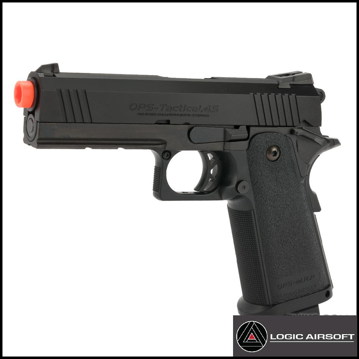 Hi-CAPA 4.3 gas blowback pistol, black frame with orange muzzle