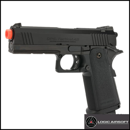 Hi-CAPA 4.3 gas blowback pistol, black frame with orange muzzle