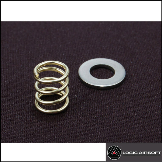 Enhanced recoil spring and shim set: gold metal spring with white washer